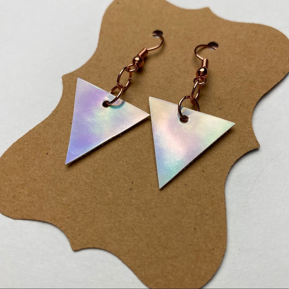 Faux Leather Holographic Triangle Earrings - Picture 3 of 6